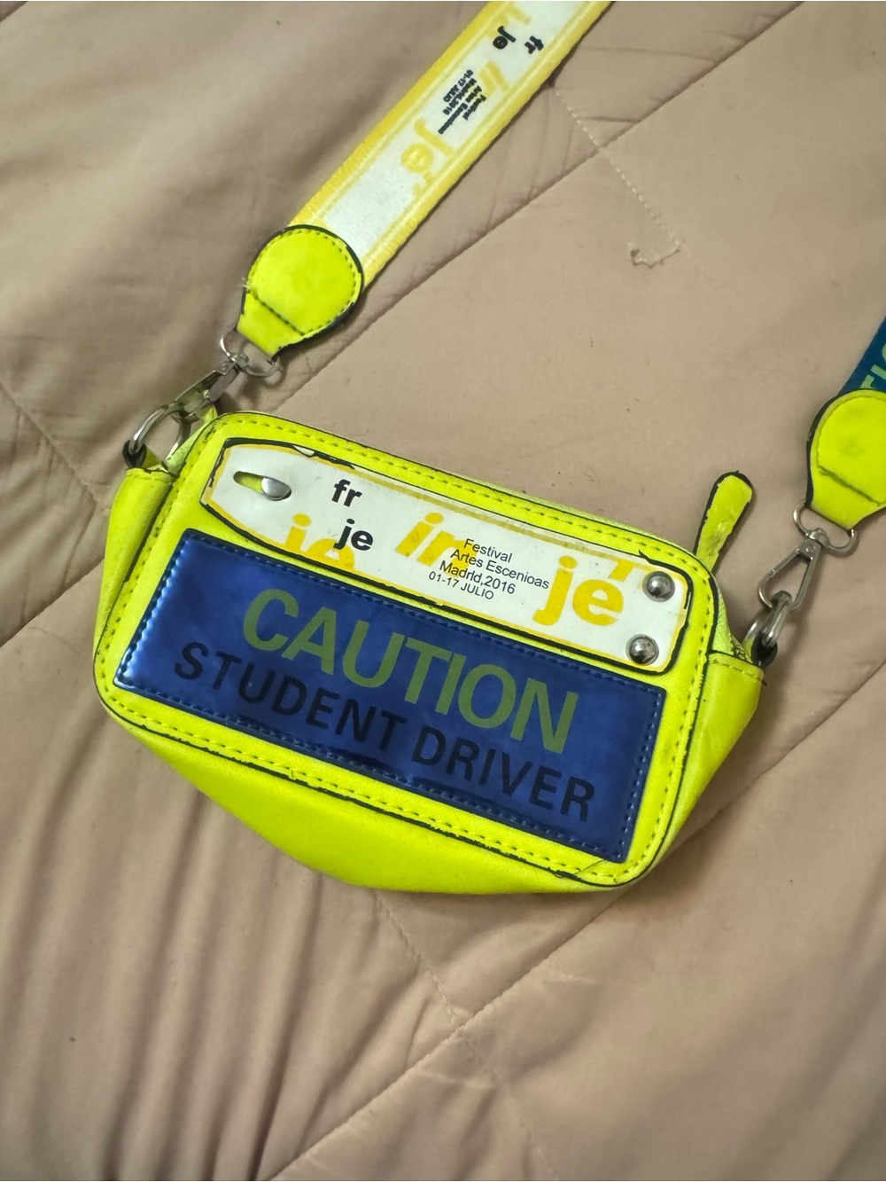 Neon Yellow 'Caution Student Driver' Crossbody Bag